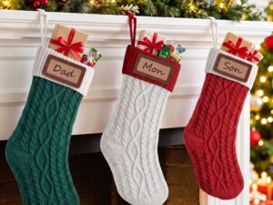 Jingle Jollys 3PCS Personalized Christmas Stockings w/ Leather Patches, 16 Inch