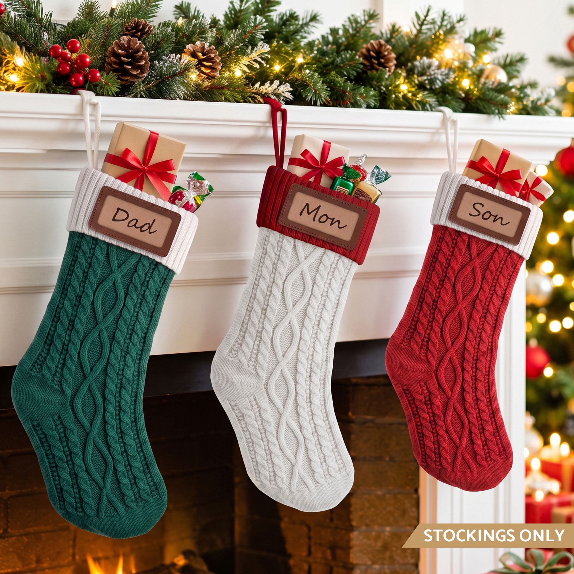 Jingle Jollys 3PCS Personalized Christmas Stockings w/ Leather Patches, 16 Inch