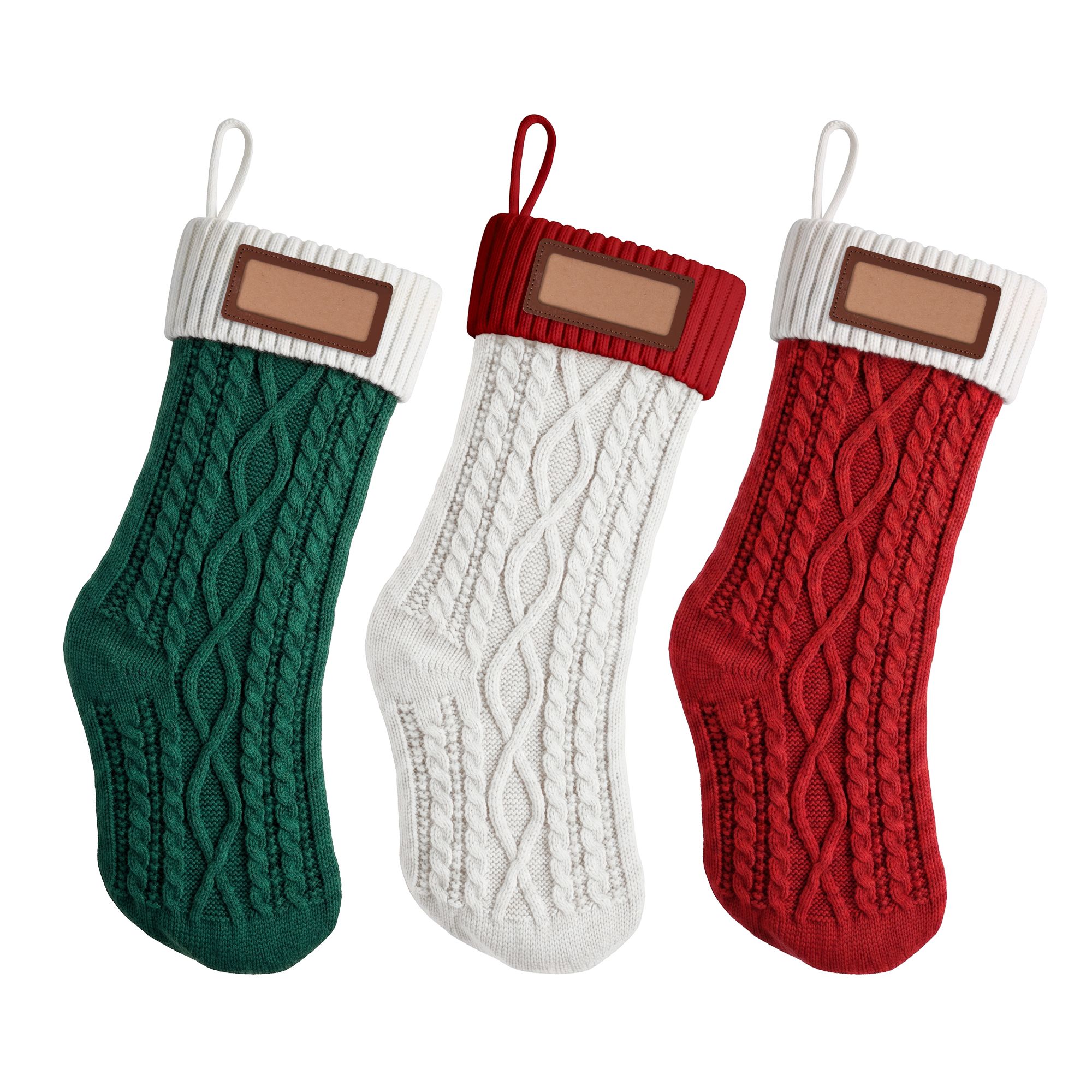 Jingle Jollys 3PCS Personalized Christmas Stockings w/ Leather Patches, 16 Inch