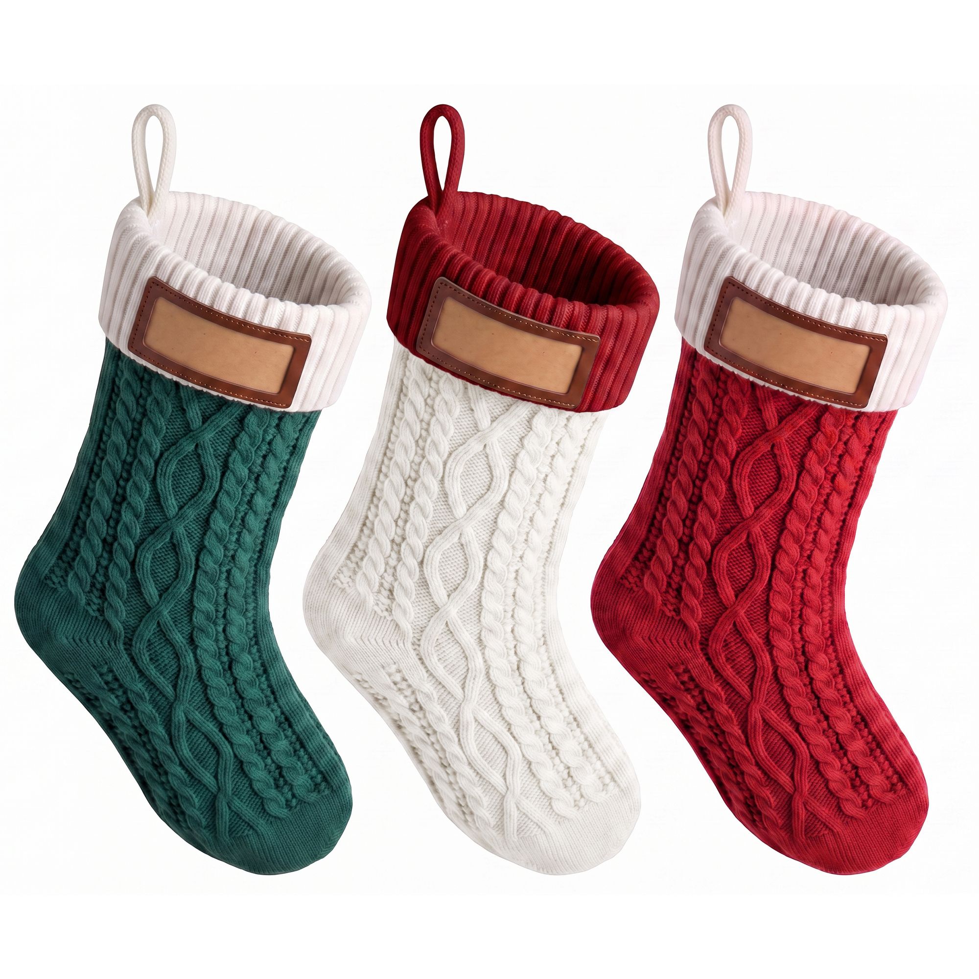 Jingle Jollys 3PCS Personalized Christmas Stockings w/ Leather Patches, 16 Inch