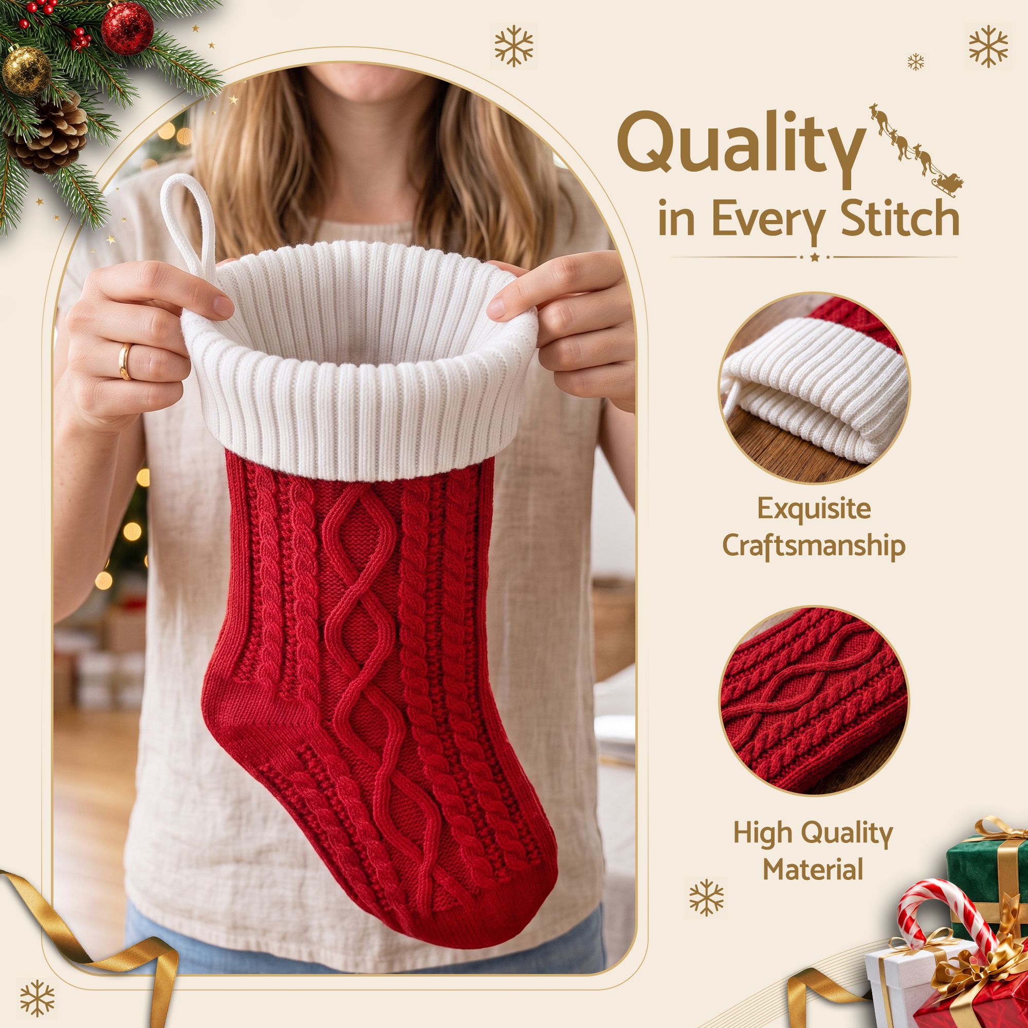 Jingle Jollys 3PCS Personalized Christmas Stockings w/ Leather Patches, 16 Inch