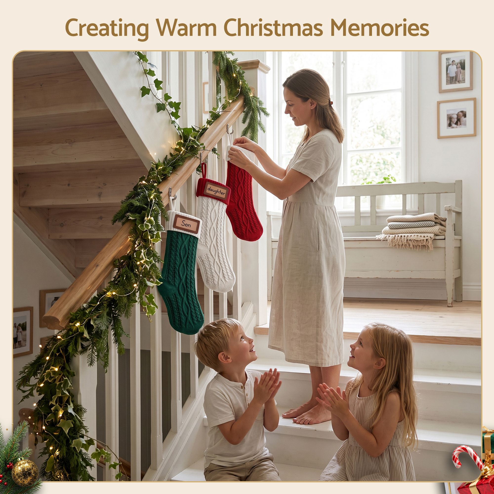 Jingle Jollys 3PCS Personalized Christmas Stockings w/ Leather Patches, 16 Inch