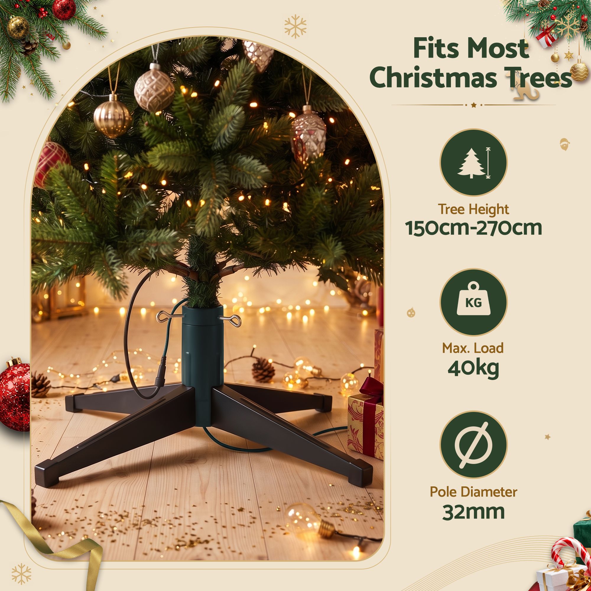 Jingle Jollys Christmas Tree Stand 360° Rotating for Xmas Tree Up to 2.7M w