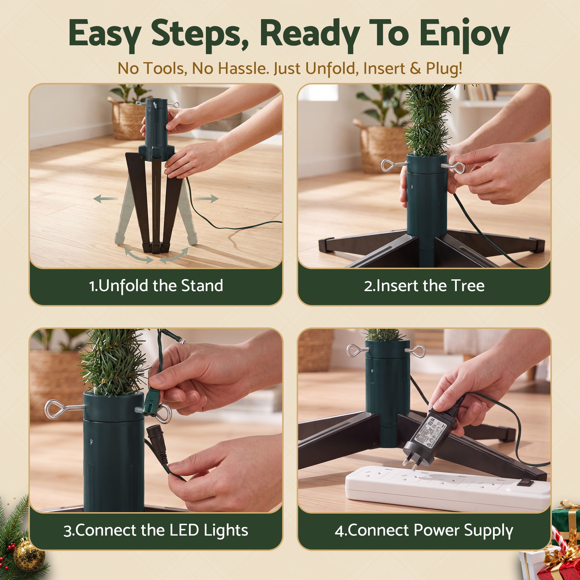 Jingle Jollys Christmas Tree Stand 360° Rotating for Xmas Tree Up to 2.7M w