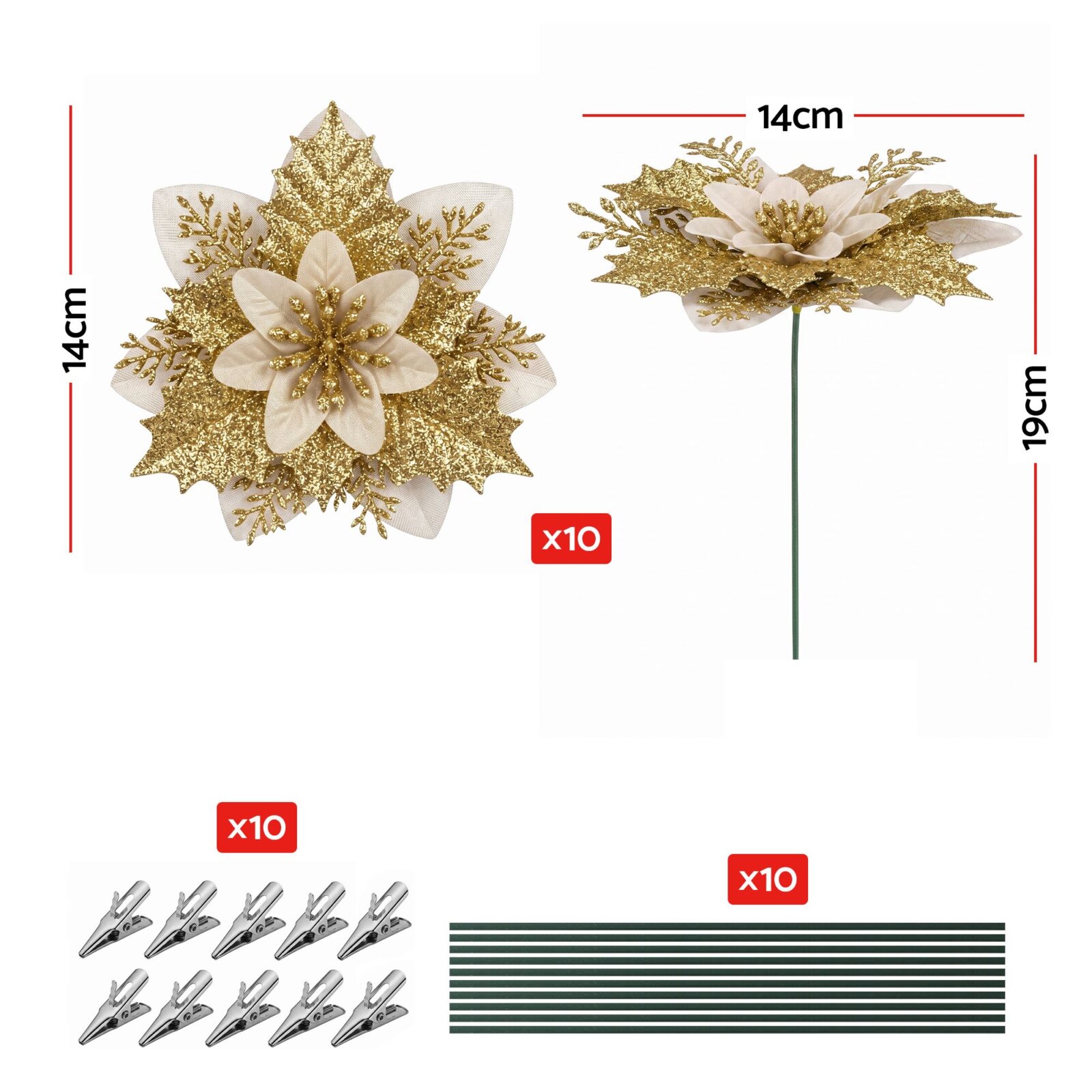 Jingle Jollys 10Pcs Christmas Tree Flower Set Garland Wreath Poinsettia