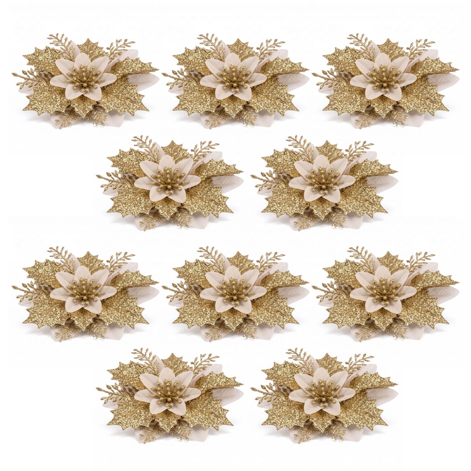 Jingle Jollys 10Pcs Christmas Tree Flower Set Garland Wreath Poinsettia