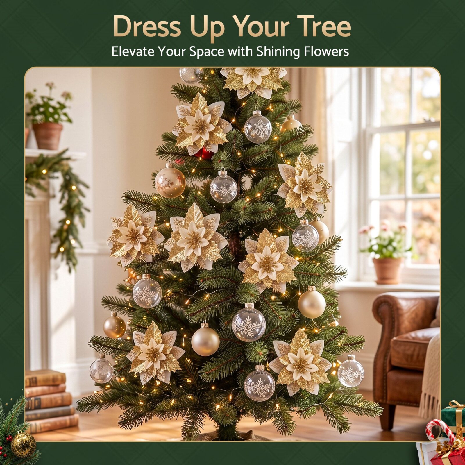 Jingle Jollys 10Pcs Christmas Tree Flower Set Garland Wreath Poinsettia