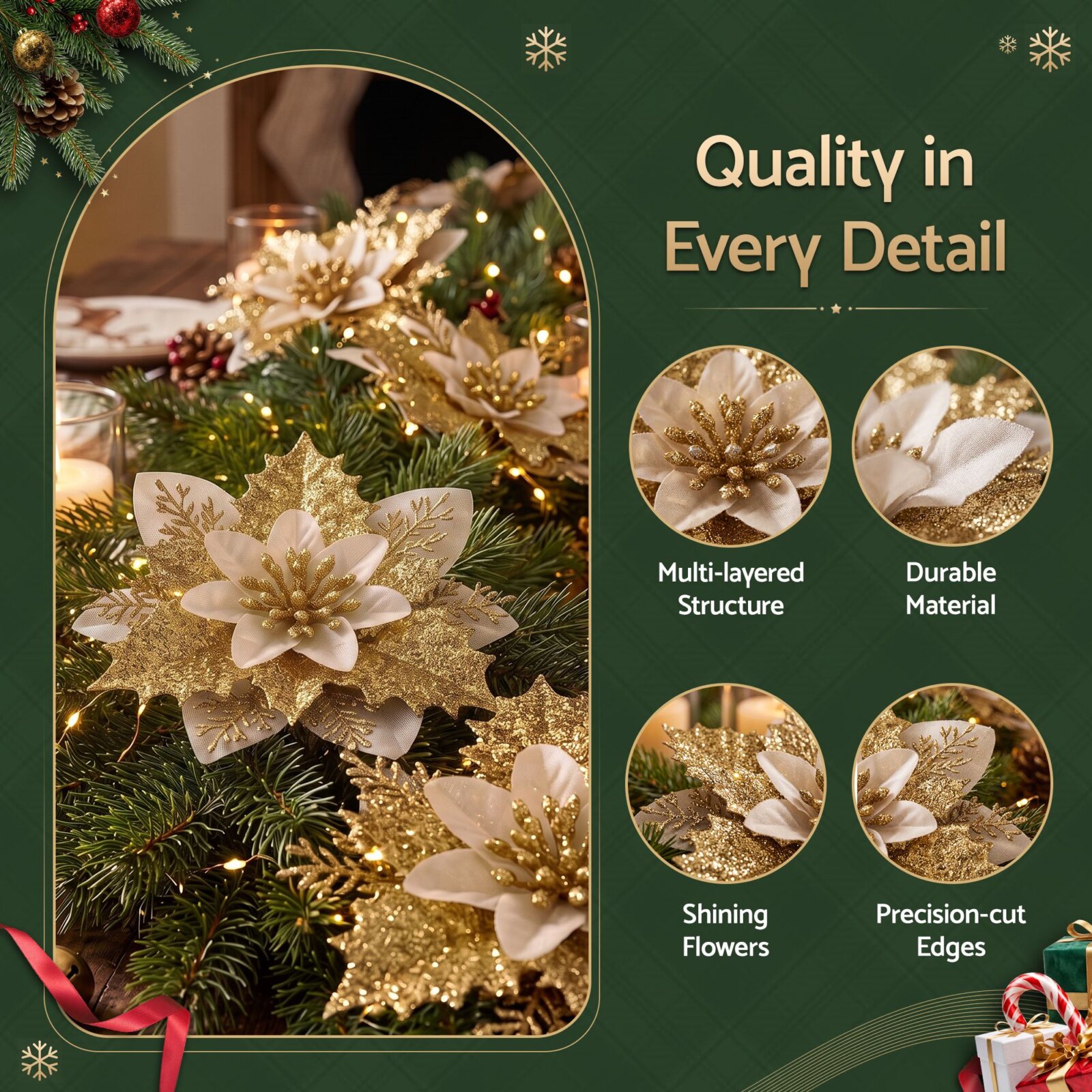 Jingle Jollys 10Pcs Christmas Tree Flower Set Garland Wreath Poinsettia