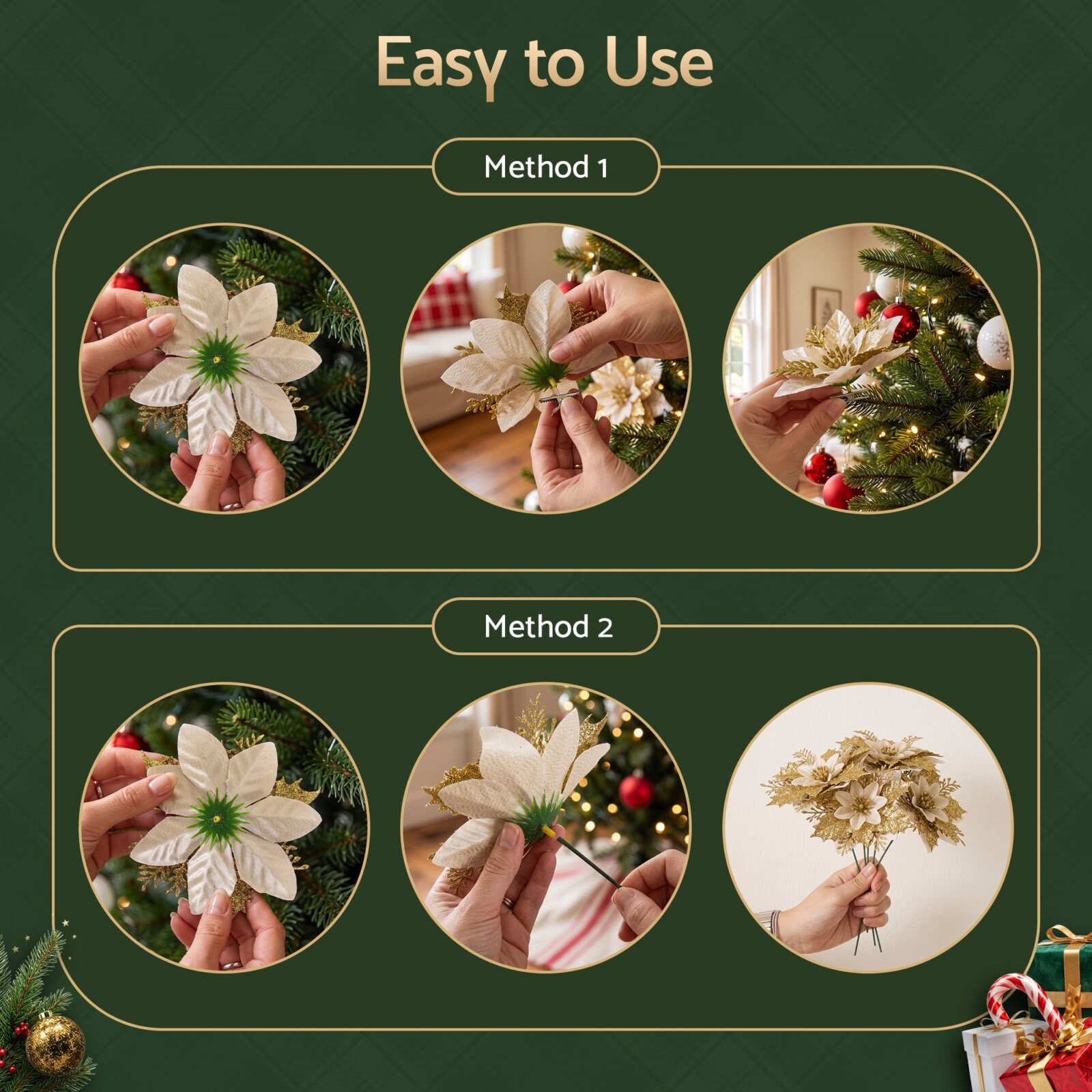 Jingle Jollys 10Pcs Christmas Tree Flower Set Garland Wreath Poinsettia