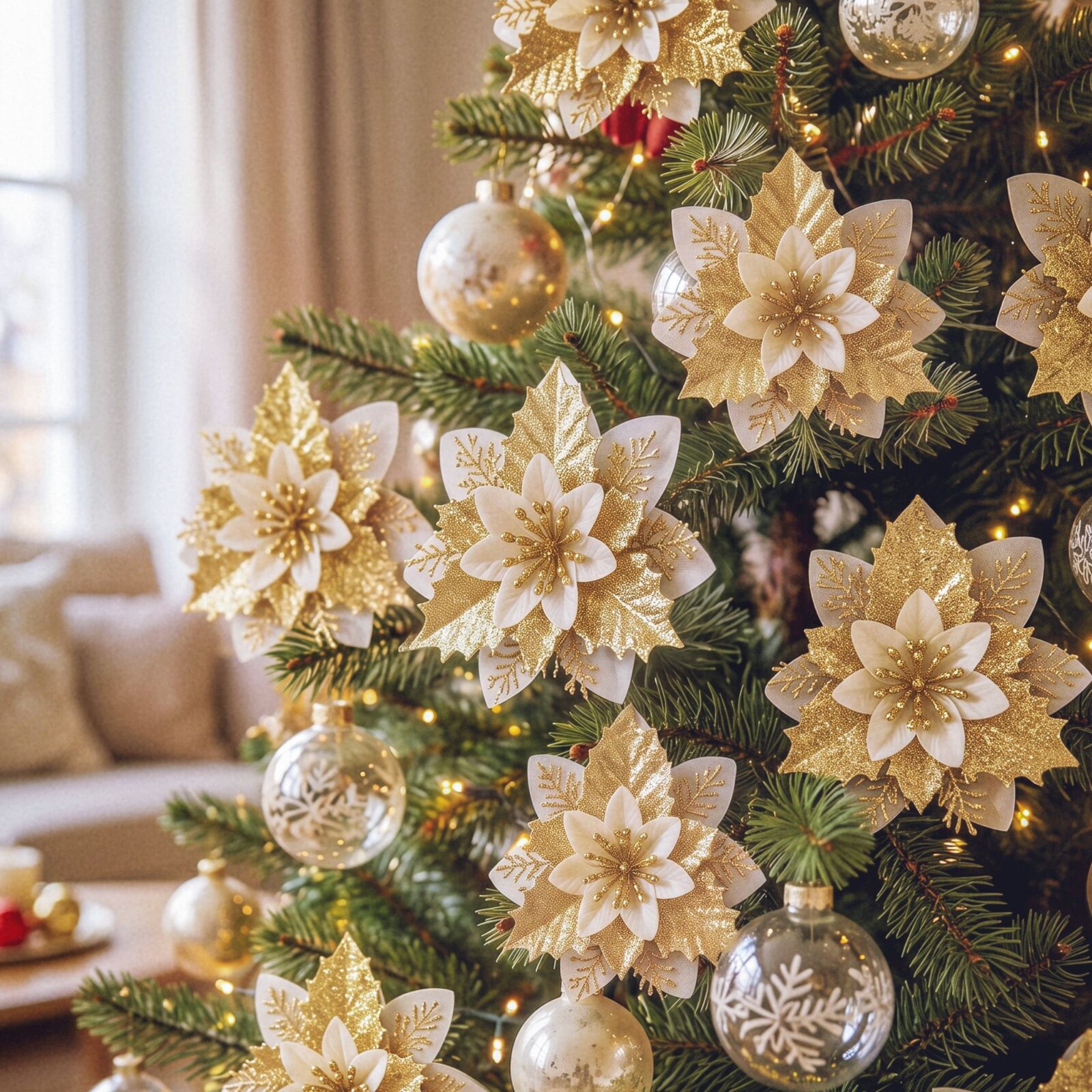 Jingle Jollys 10Pcs Christmas Tree Flower Set Garland Wreath Poinsettia