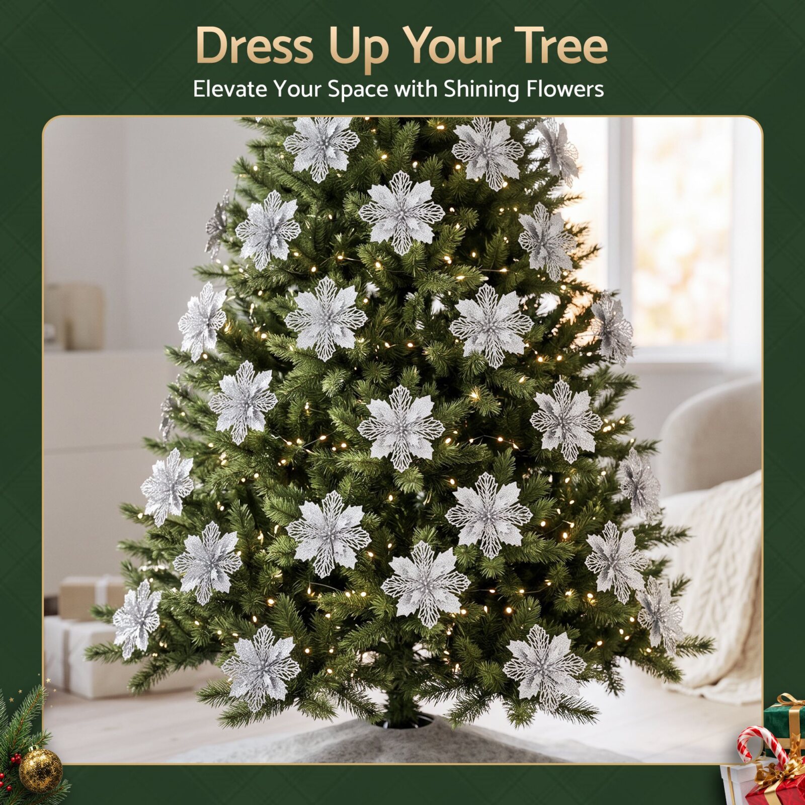 Jingle Jollys 20Pcs Christmas Tree Flower Set Garland Wreath Poinsettia