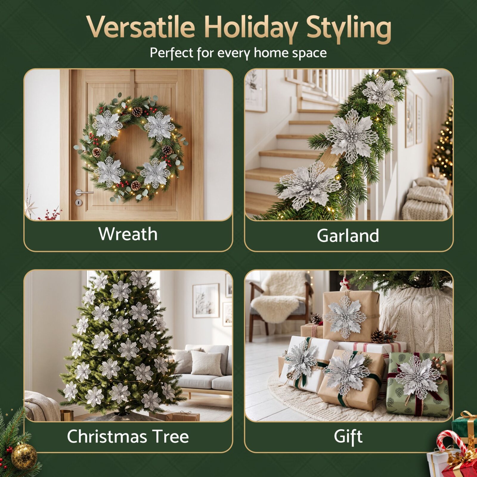 Jingle Jollys 20Pcs Christmas Tree Flower Set Garland Wreath Poinsettia