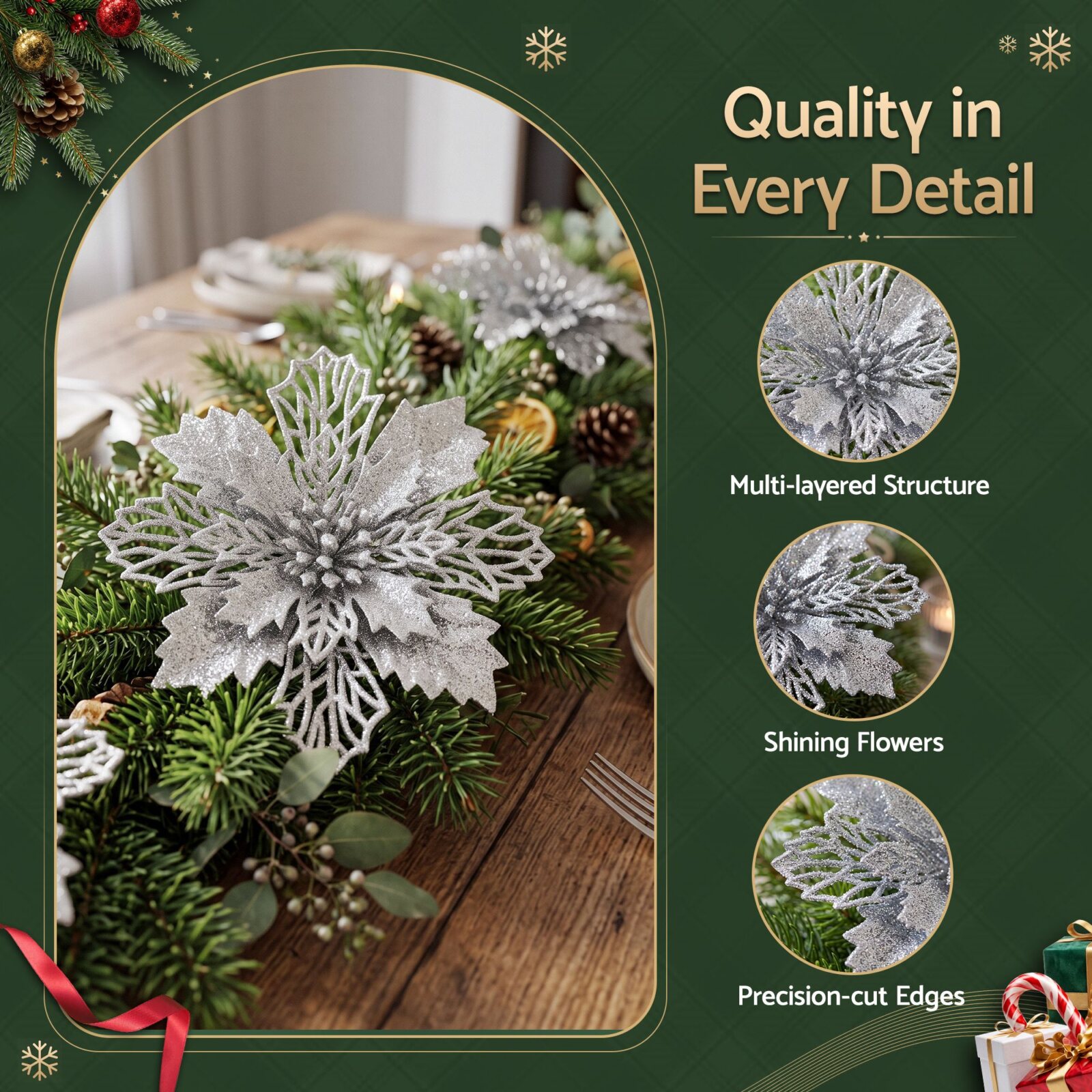 Jingle Jollys 20Pcs Christmas Tree Flower Set Garland Wreath Poinsettia