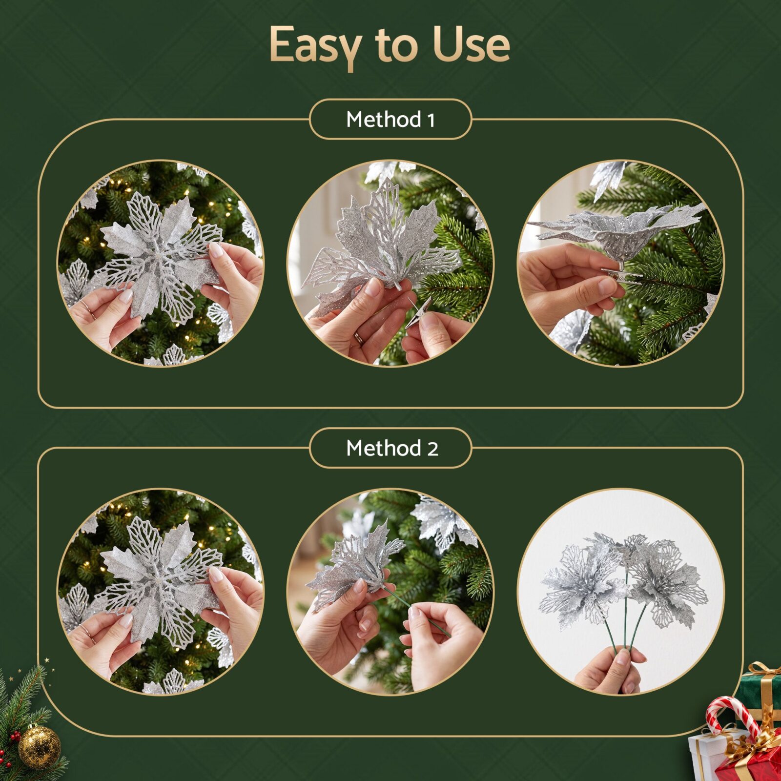 Jingle Jollys 20Pcs Christmas Tree Flower Set Garland Wreath Poinsettia