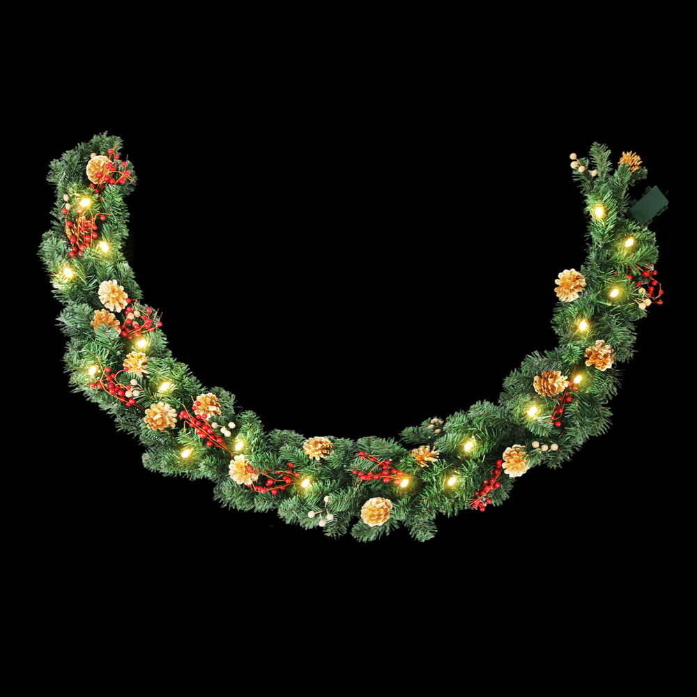 Jingle Jollys 1.8M Christmas Garland Pre-lit LED Pine Cones Berries Xmas Decor