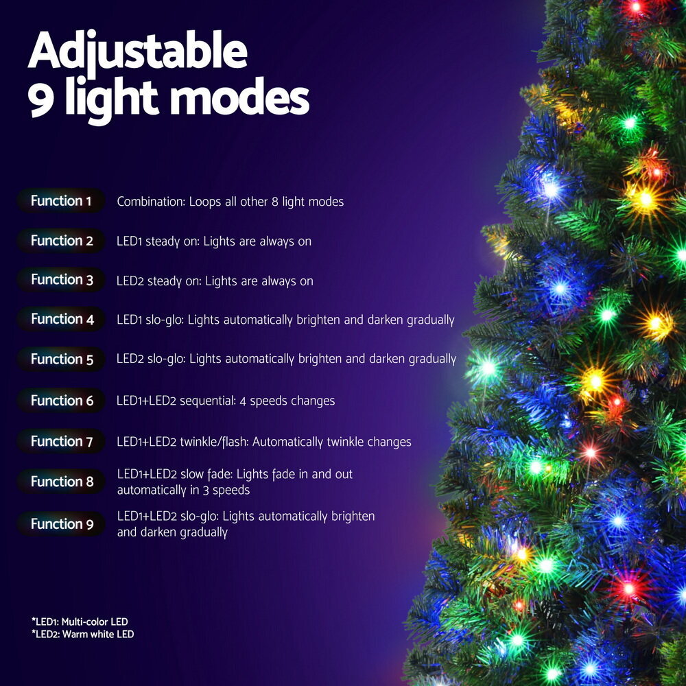 Jingle Jollys 1.8M Pre-lit Christmas Tree 8 Mode Multi Colour 200 LED Light Xmas