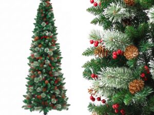 Jingle Jollys 2.1m Artificial Slim Christmas Tree Pine Cone Berry Decor Corner