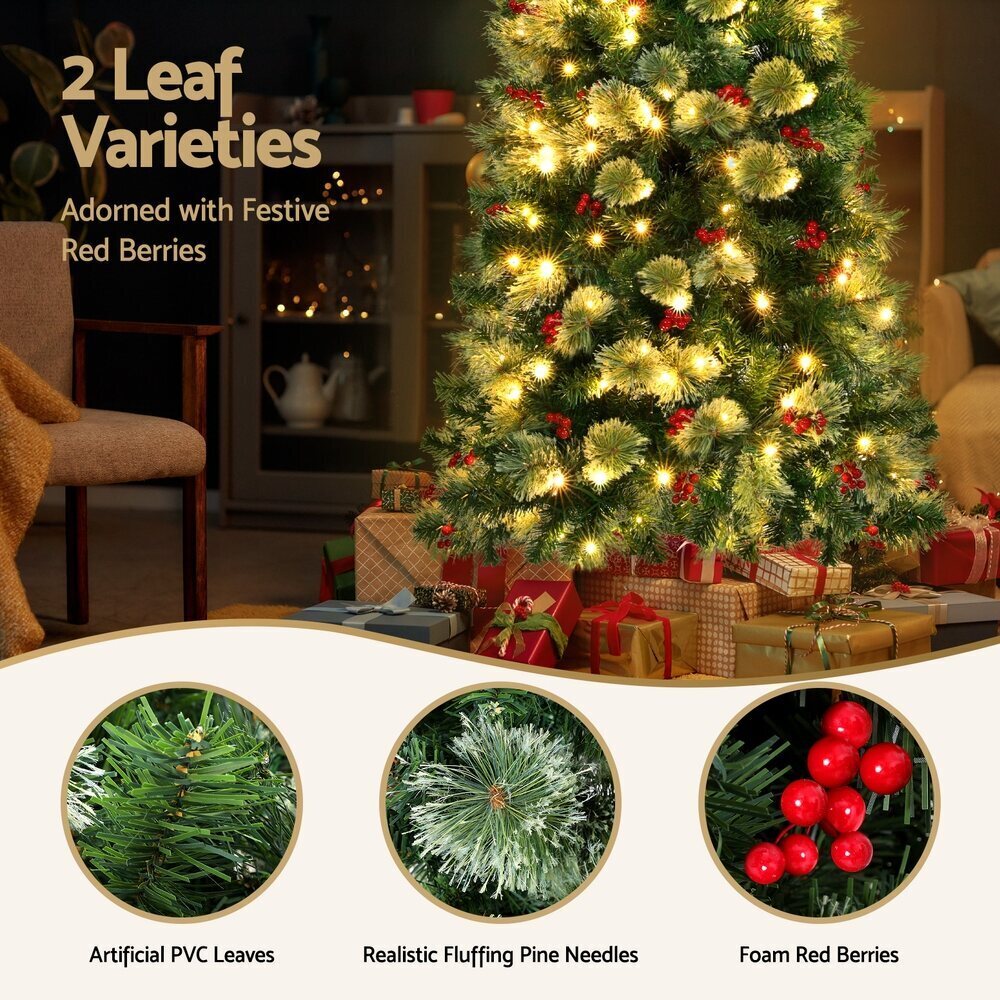 Jingle Jollys Christmas Tree 1.8M LED Xmas Tree Party Decorations Red Barries