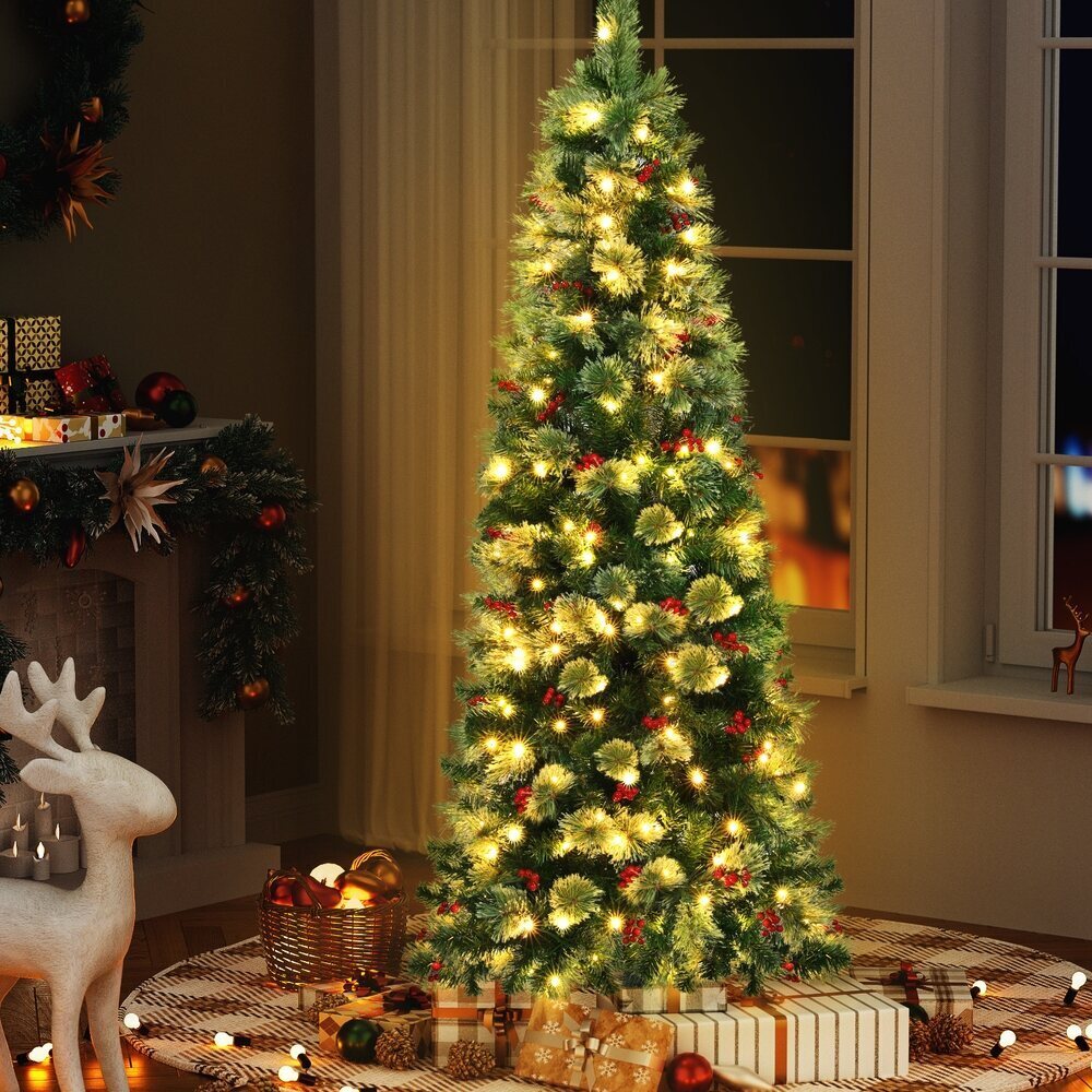 Jingle Jollys Christmas Tree 1.8M LED Xmas Tree Party Decorations Red Barries