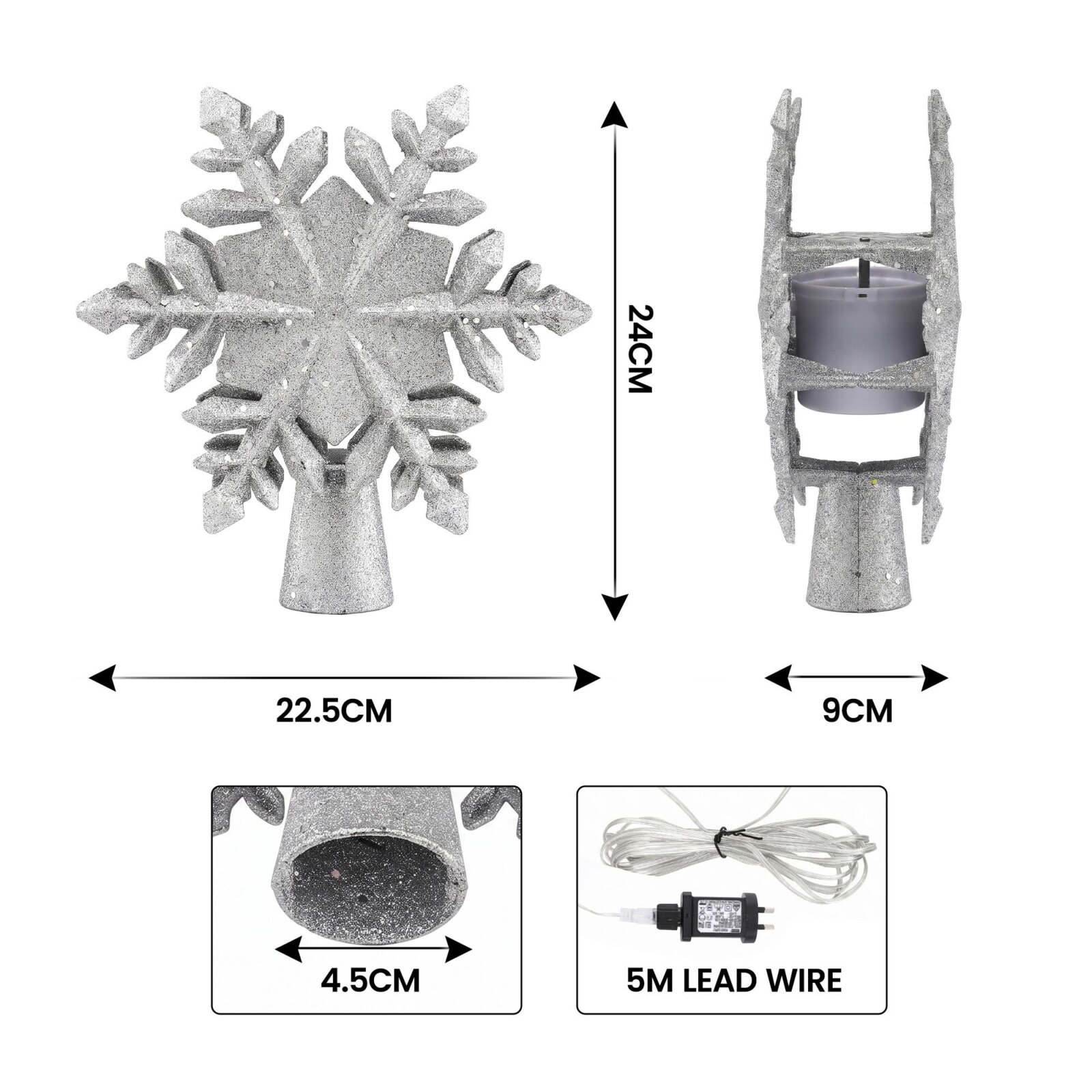 Jingle Jollys Christmas Tree Topper Lighted 360° Rotating Snowflake Projector