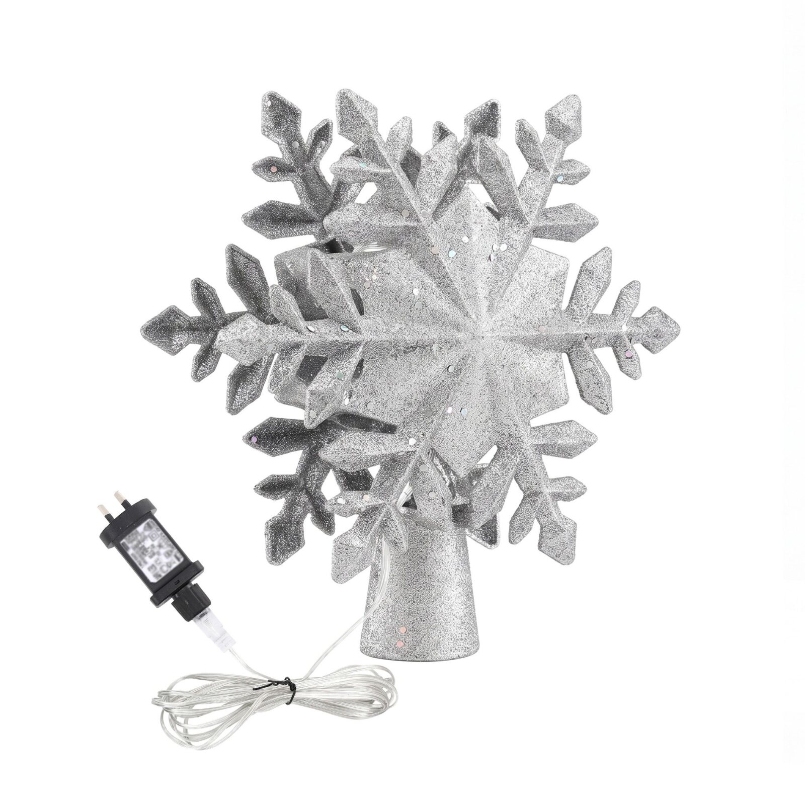 Jingle Jollys Christmas Tree Topper Lighted 360° Rotating Snowflake Projector