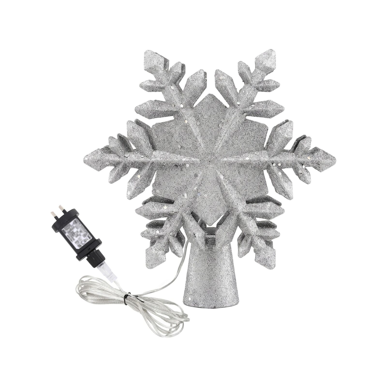 Jingle Jollys Christmas Tree Topper Lighted 360° Rotating Snowflake Projector
