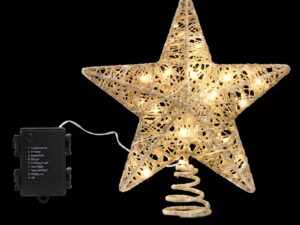 Jingle Jollys 3D Christmas Tree Topper Star 20 Warm LED Lights Gold Glitter