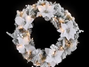 Jingle Jollys 60cm Christmas Wreath LED Lights Snowy Flowers Garland Party Decor