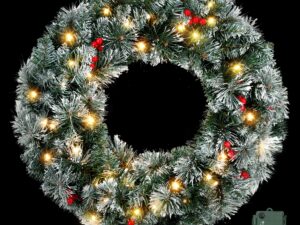 Jingle Jollys 60cm Christmas Wreath LED Lights Snowy Berries Garland Party Decor
