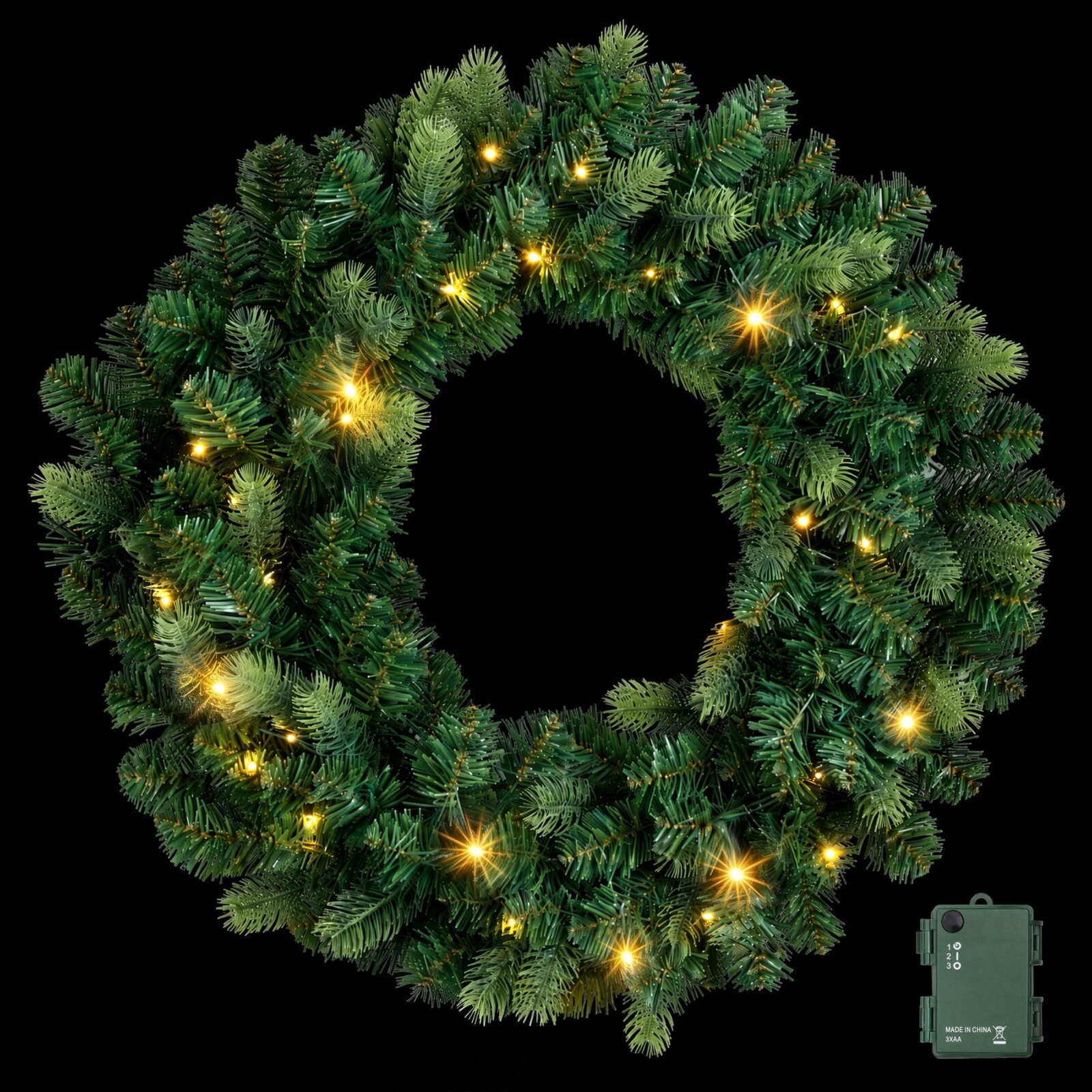 Jingle Jollys 60cm Pre-Lit Christmas Wreath GarlandsWarm White LED Light Door