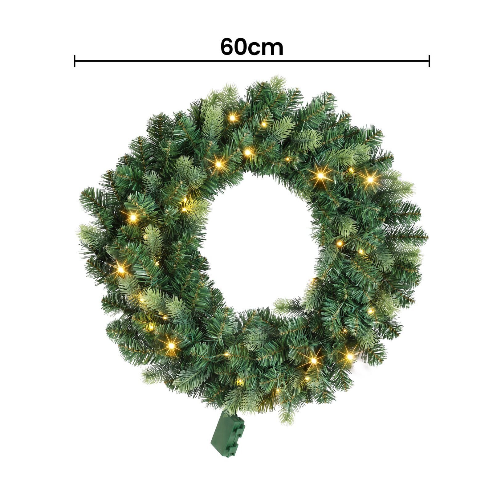 Jingle Jollys 60cm Pre-Lit Christmas Wreath GarlandsWarm White LED Light Door
