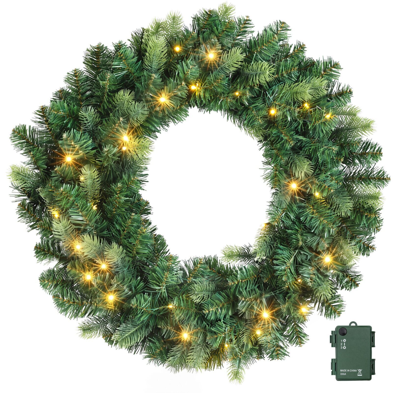 Jingle Jollys 60cm Pre-Lit Christmas Wreath GarlandsWarm White LED Light Door