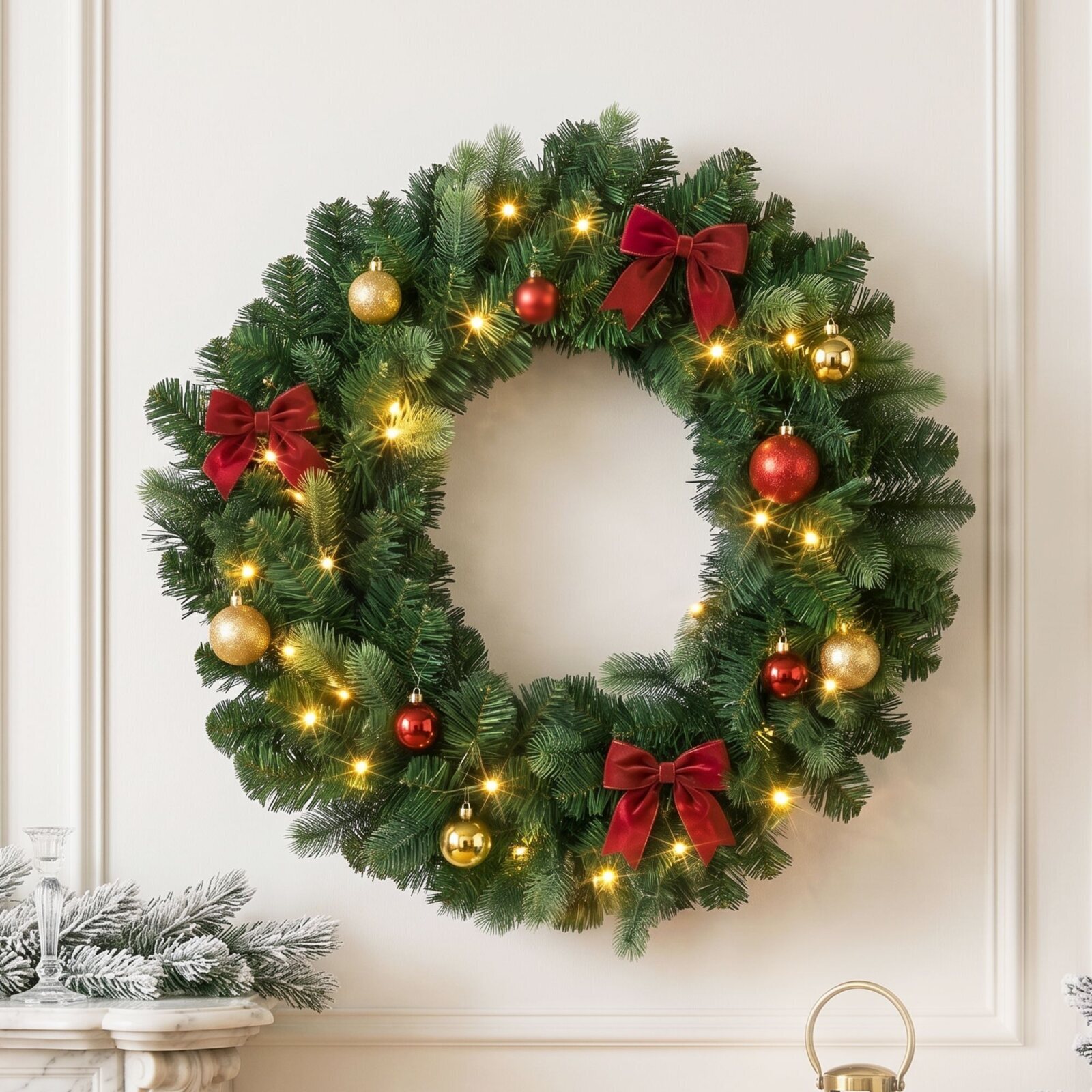 Jingle Jollys 60cm Pre-Lit Christmas Wreath GarlandsWarm White LED Light Door