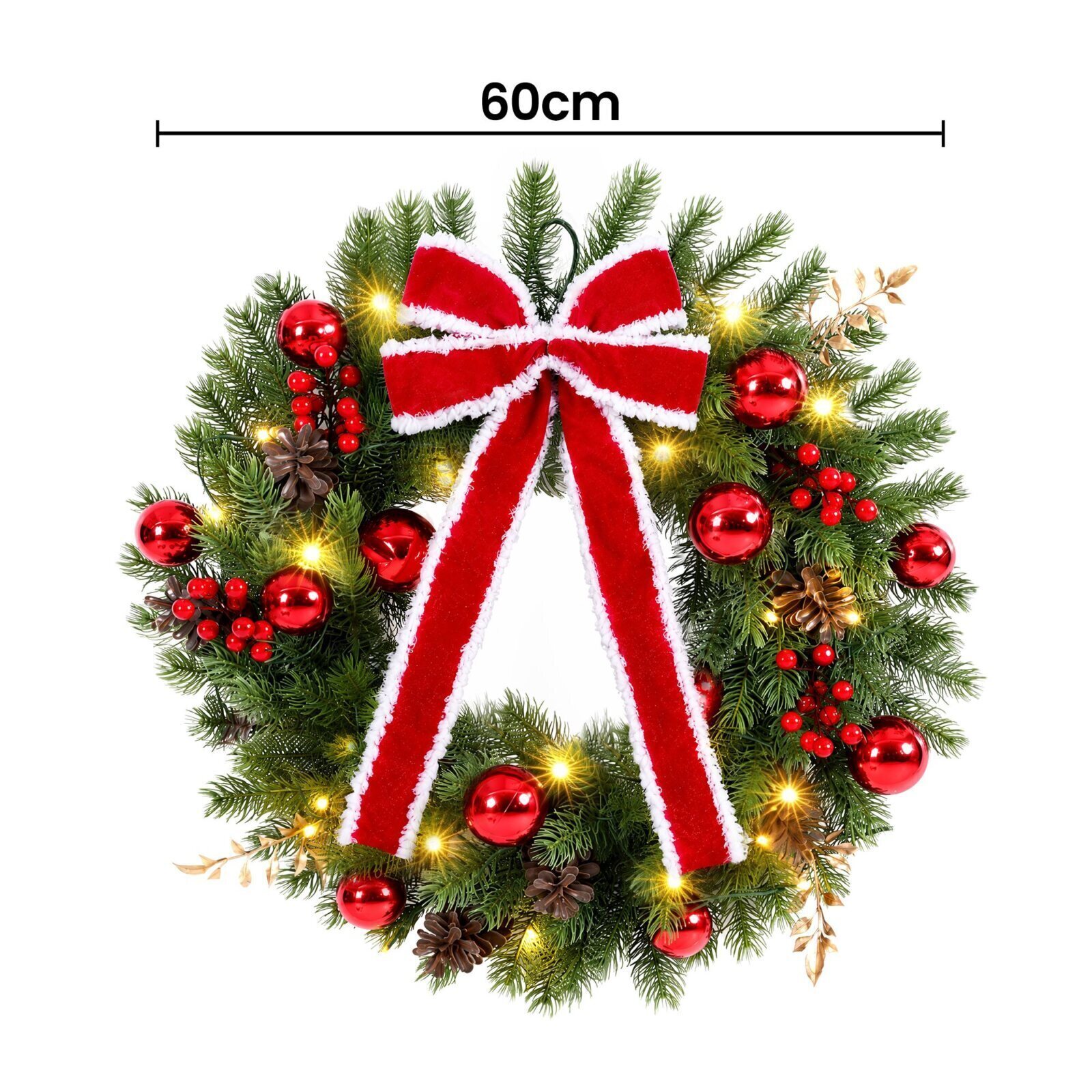 Jingle Jollys 60cm Pre-lit Christmas Wreath Garlands LED Light Front Door Decor