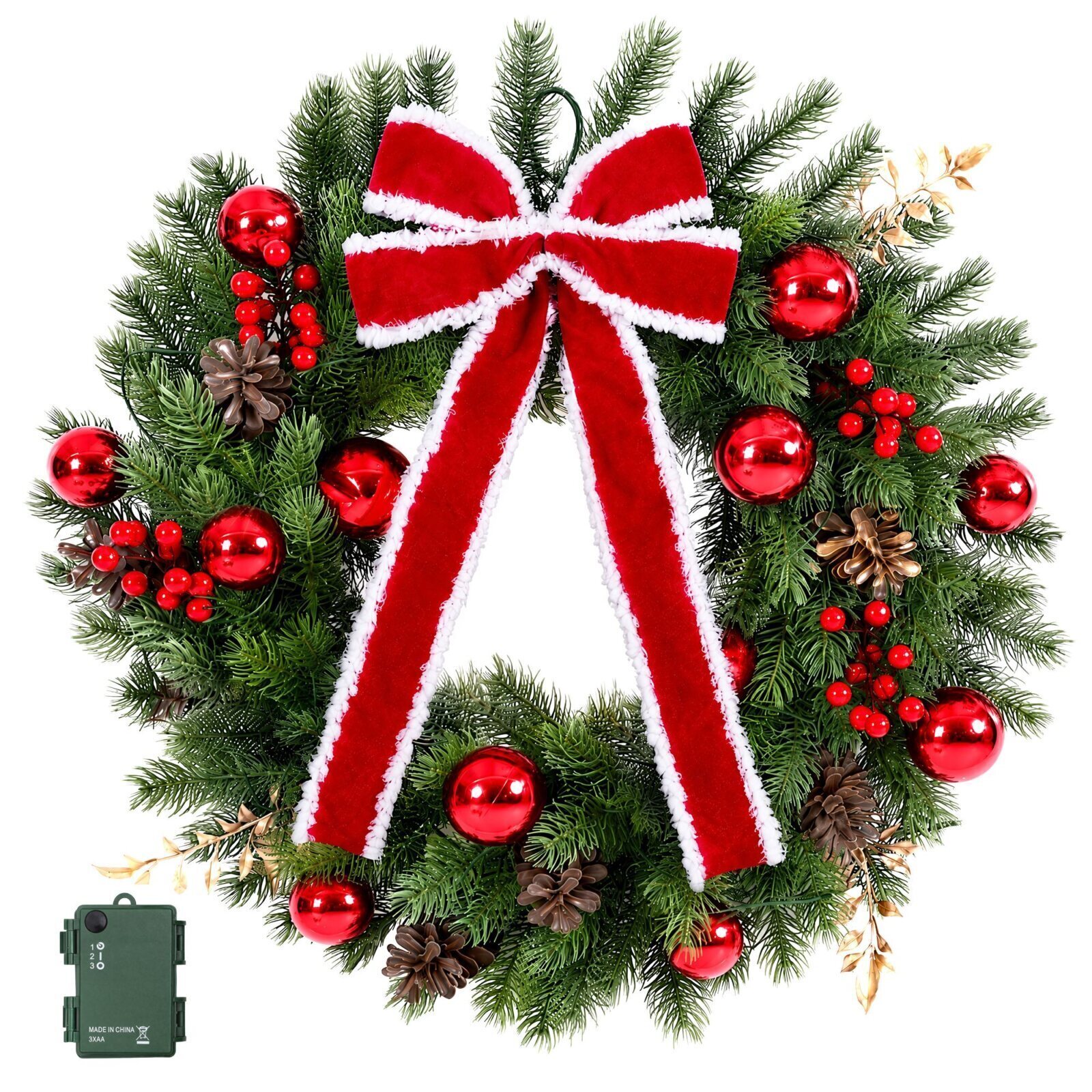 Jingle Jollys 60cm Pre-lit Christmas Wreath Garlands LED Light Front Door Decor