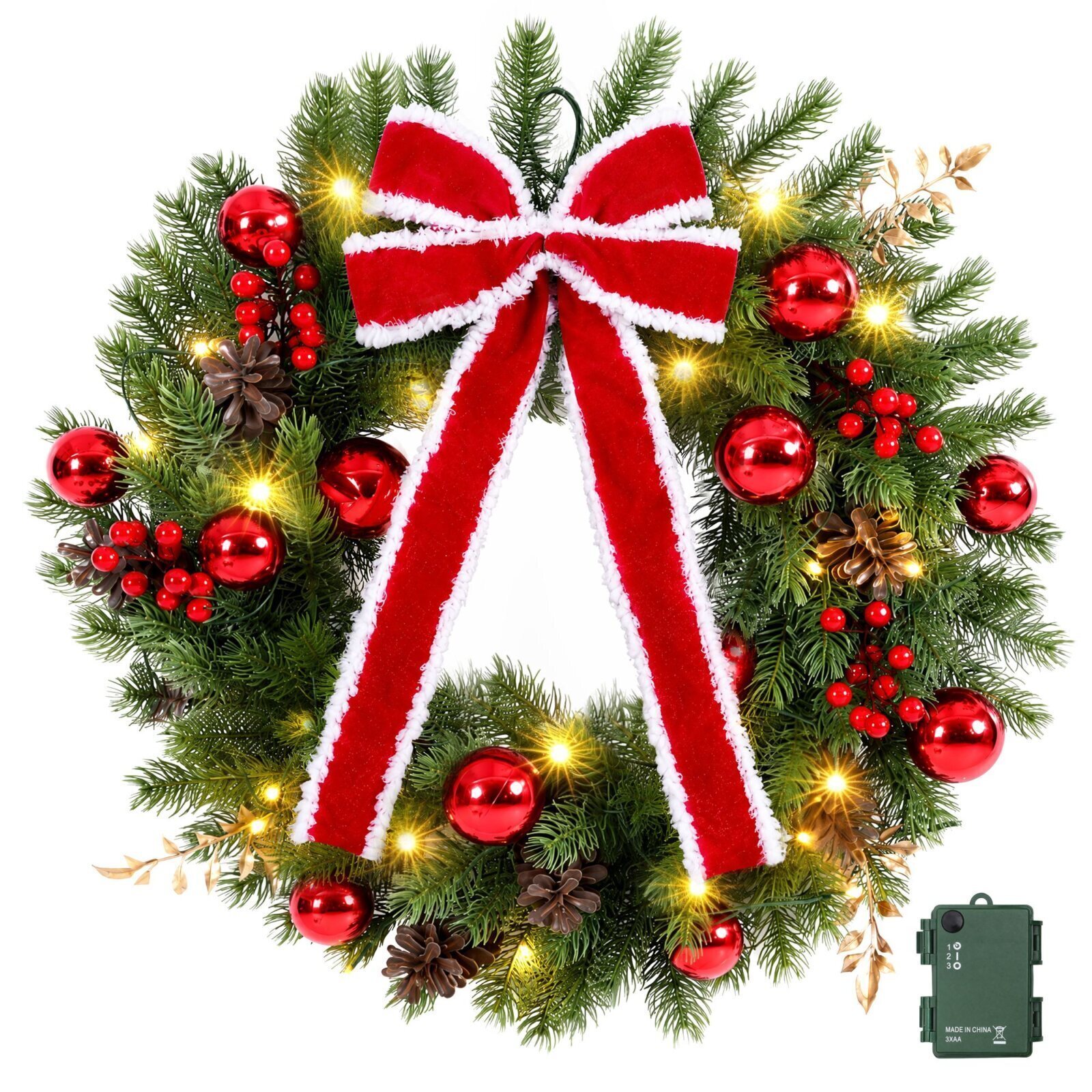 Jingle Jollys 60cm Pre-lit Christmas Wreath Garlands LED Light Front Door Decor