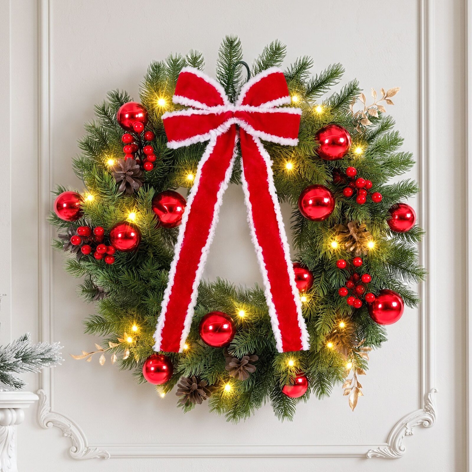 Jingle Jollys 60cm Pre-lit Christmas Wreath Garlands LED Light Front Door Decor