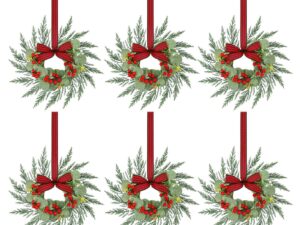Jingle Jollys 6x Christmas Wreath Garland 26cm Wreaths Red Berries Bow