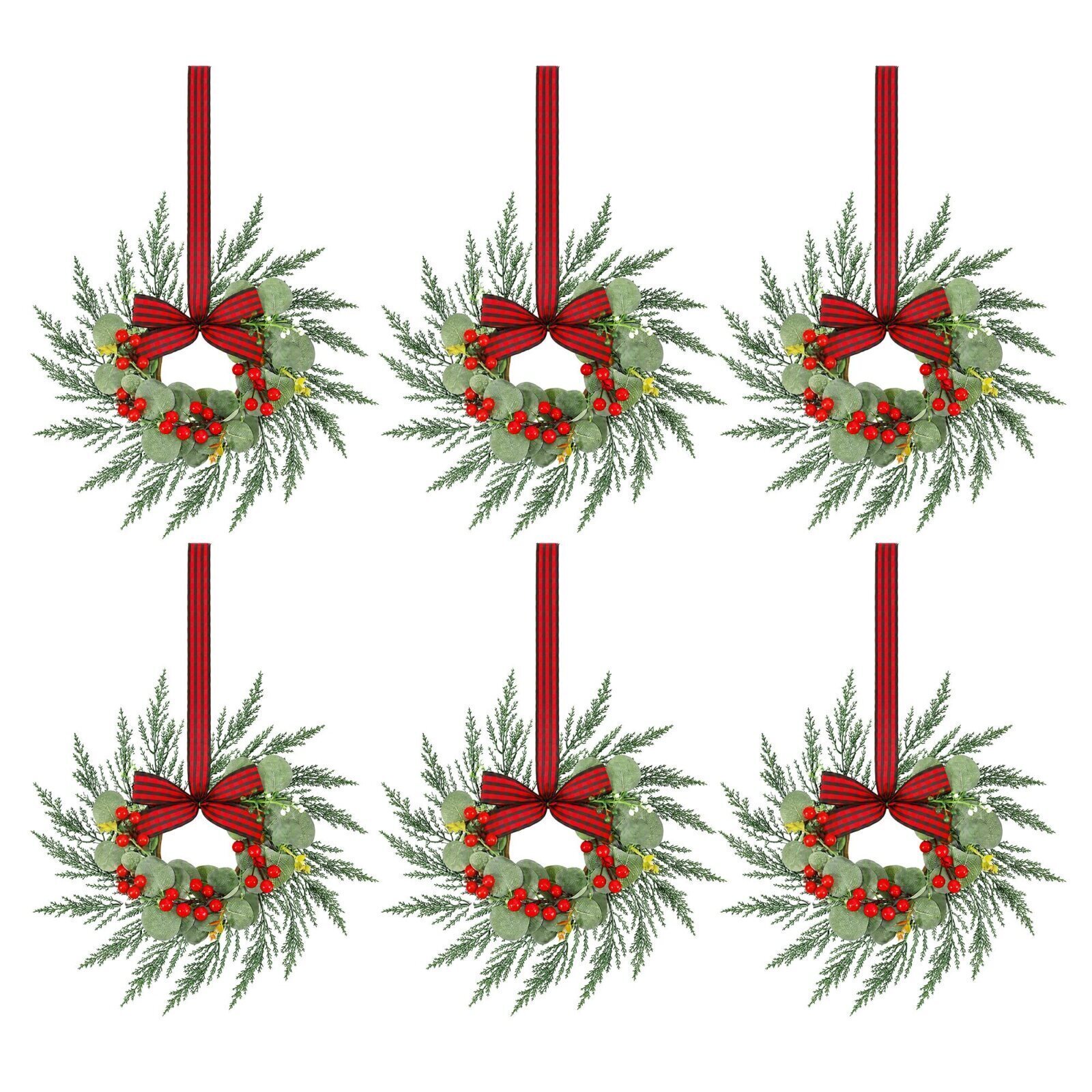 Jingle Jollys 6x Christmas Wreath Garland 26cm Wreaths Red Berries Bow