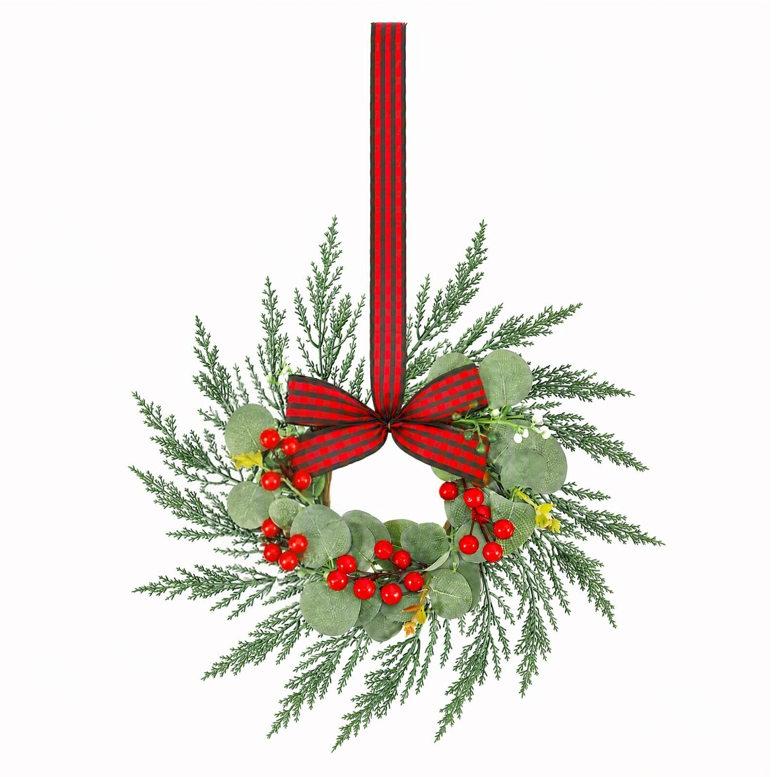 Jingle Jollys 6x Christmas Wreath Garland 26cm Wreaths Red Berries Bow
