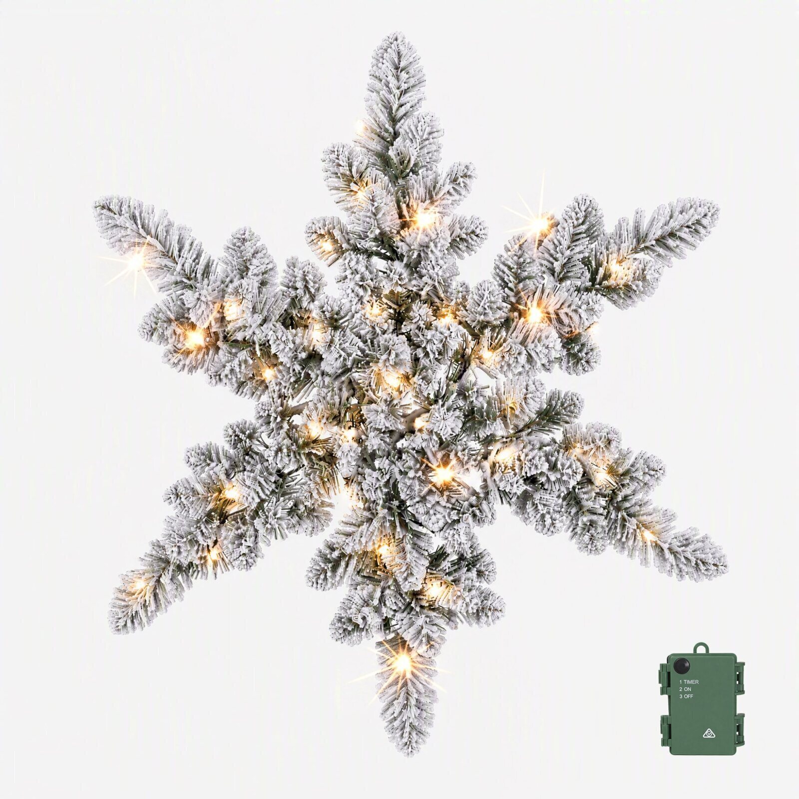 Jingle Jollys 60cm Flocked Snowflake Christmas Wreath Garland Pre-Lit 40 LED