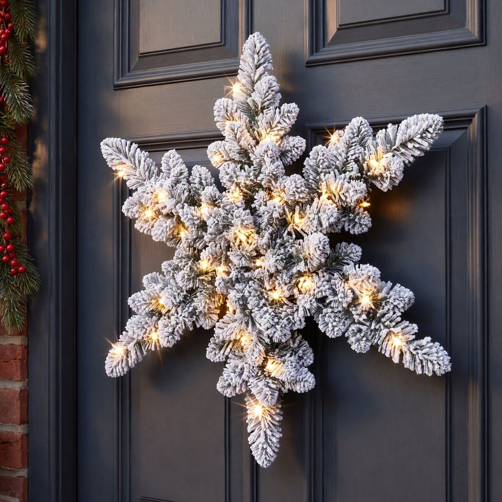 Jingle Jollys 60cm Flocked Snowflake Christmas Wreath Garland Pre-Lit 40 LED