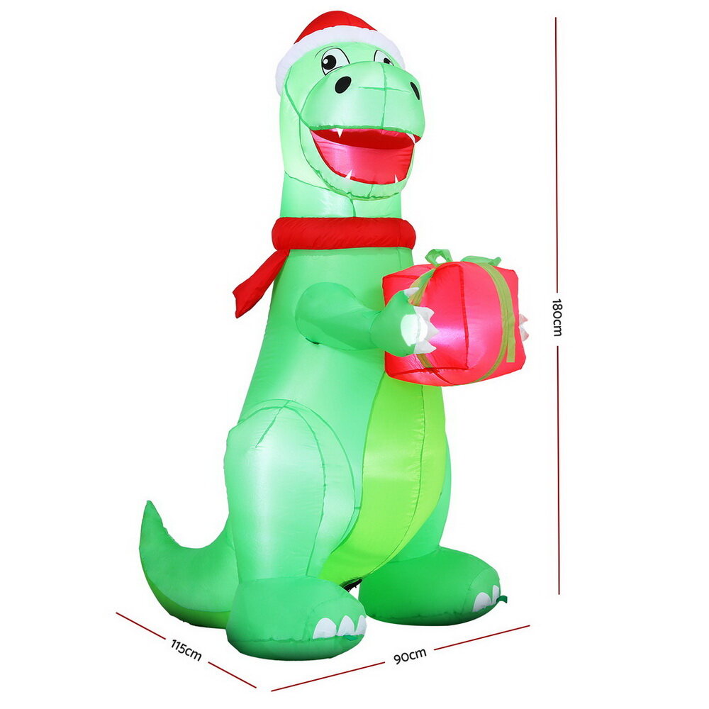 Jingle Jollys Christmas Inflatable Dinosaur 1.8M Height LED Decorations