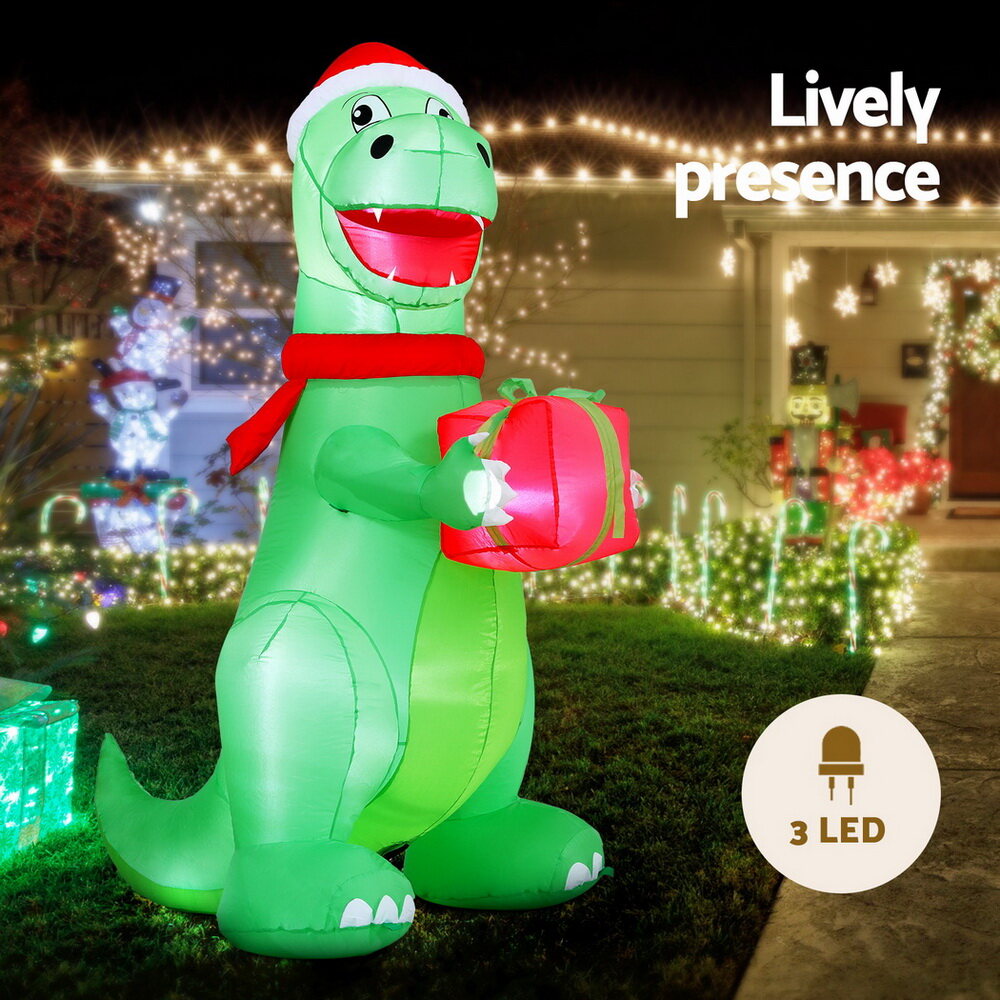 Jingle Jollys Christmas Inflatable Dinosaur 1.8M Height LED Decorations