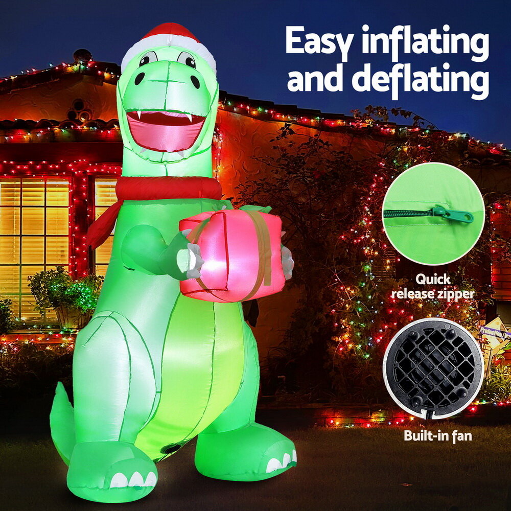 Jingle Jollys Christmas Inflatable Dinosaur 1.8M Height LED Decorations
