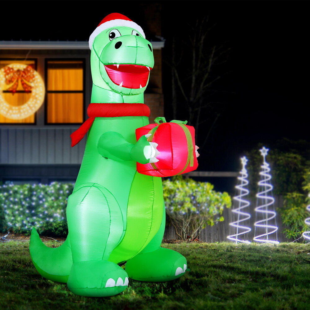 Jingle Jollys Christmas Inflatable Dinosaur 1.8M Height LED Decorations