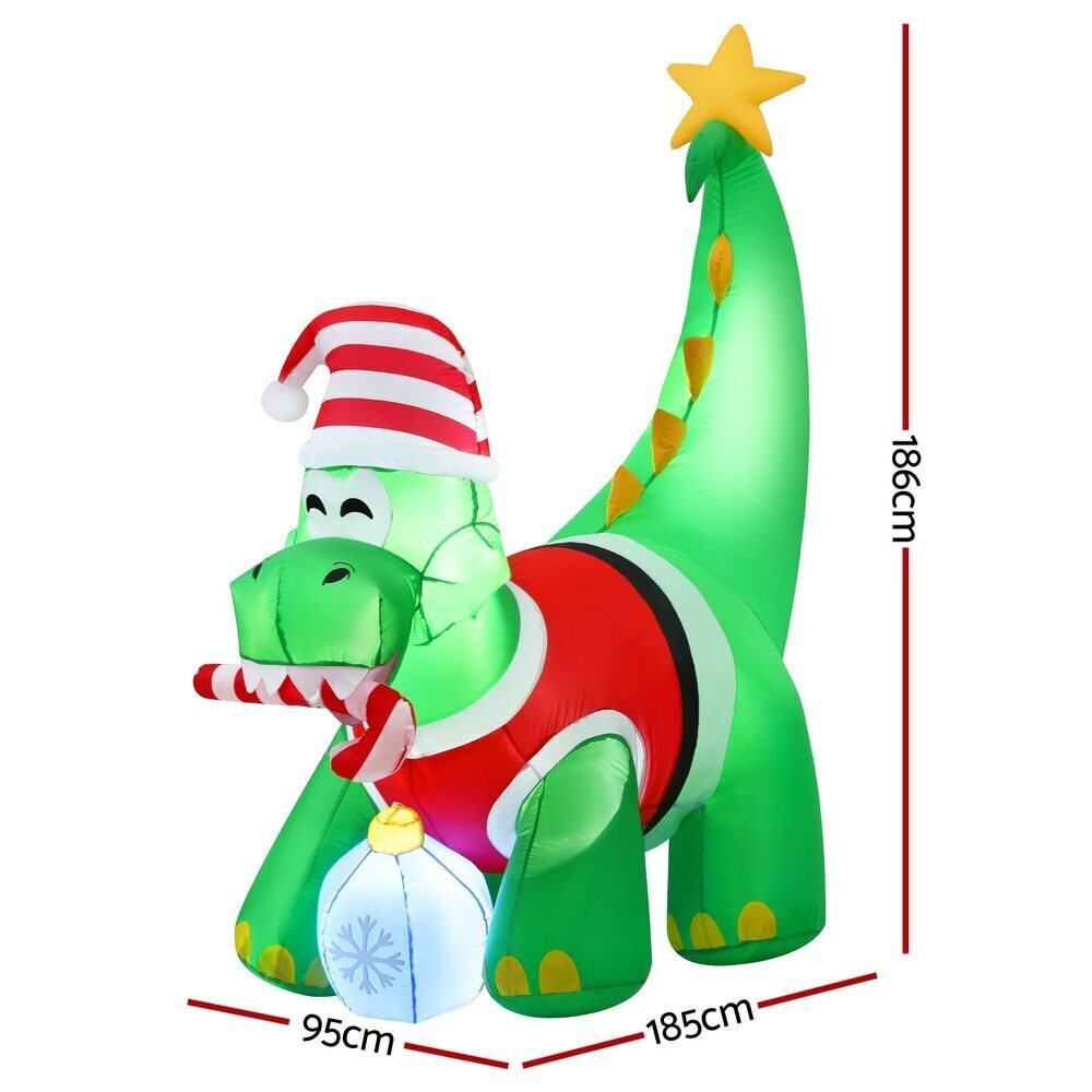 Jingle Jollys Christmas Inflatable Dinosaur 1.86M Height LED Decorations