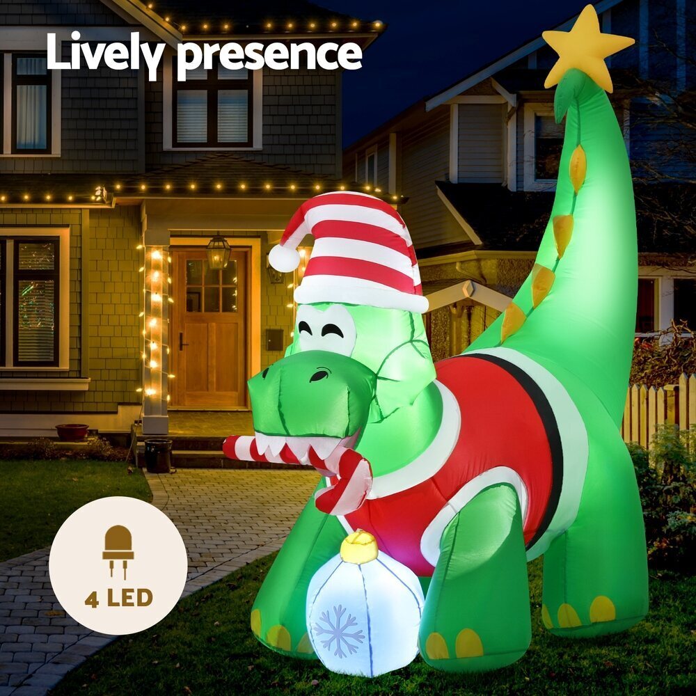 Jingle Jollys Christmas Inflatable Dinosaur 1.86M Height LED Decorations