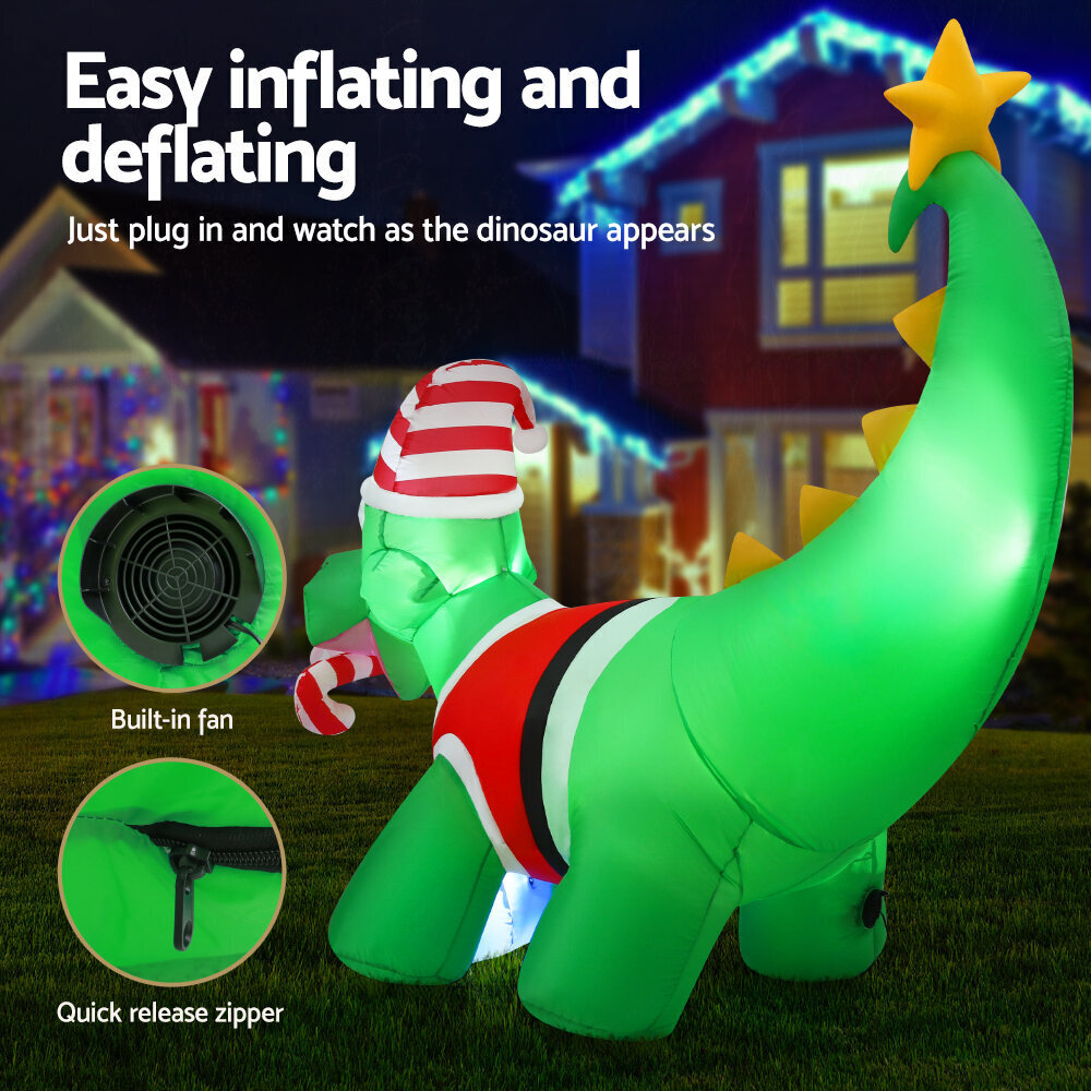 Jingle Jollys Christmas Inflatable Dinosaur 1.86M Height LED Decorations
