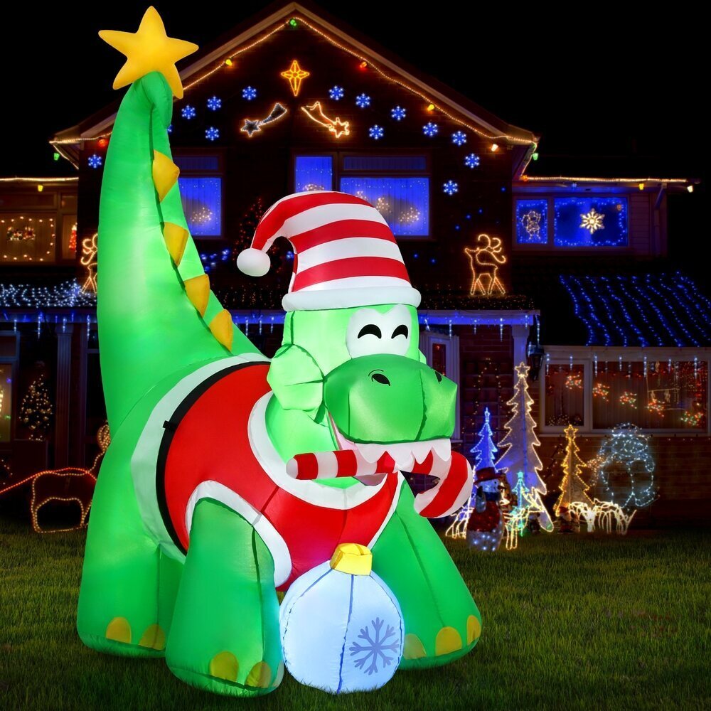 Jingle Jollys Christmas Inflatable Dinosaur 1.86M Height LED Decorations